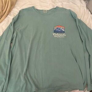 Gildan Teal Long Sleeve Shirt with Mountain Graphic